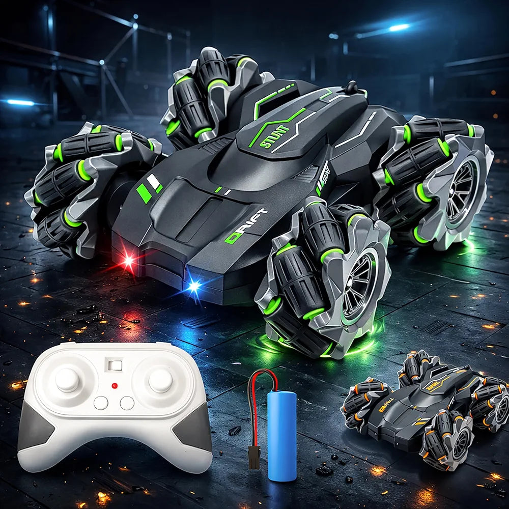 4WD Remote Control Drift Stunt Car Toy for Kids with Lights and Music - Double Sided 360° Rotating Dancing and Crawling RC Car with Rechargeable Battery (2.4Ghz)