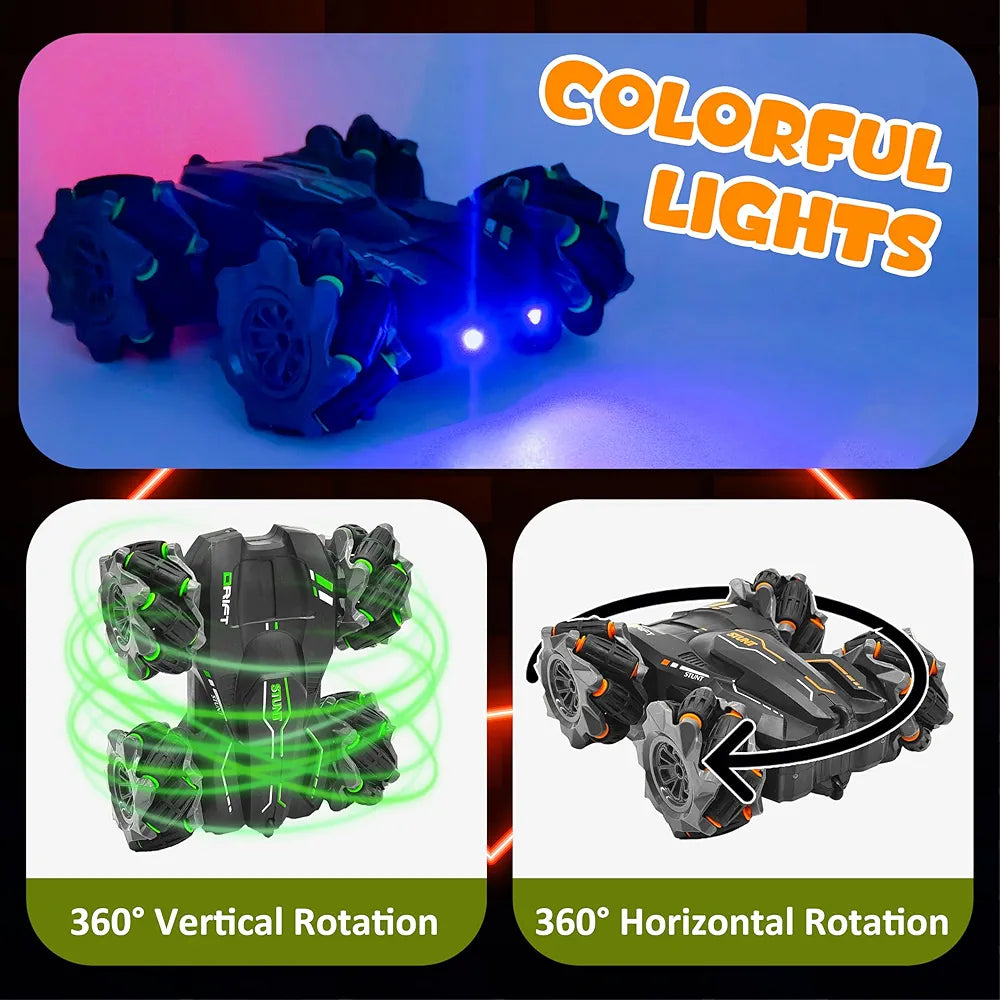 4WD Remote Control Drift Stunt Car Toy for Kids with Lights and Music - Double Sided 360° Rotating Dancing and Crawling RC Car with Rechargeable Battery (2.4Ghz)