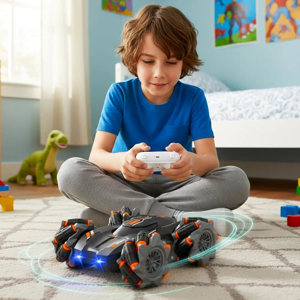4WD Remote Control Drift Stunt Car Toy for Kids with Lights and Music - Double Sided 360° Rotating Dancing and Crawling RC Car with Rechargeable Battery (2.4Ghz)